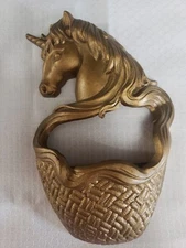  Vintage Burwood Unicorn Wall Pocket Gold Hollywood Regency Gallery Wall 9"