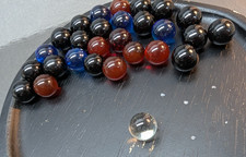 LOT OF 28 Black Blue Red  Clear Glass Marbles Solid Vintage