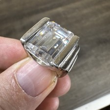 Rare VTG Sterling Taxco Mexico Modernist CZ Chunky Ring Sz 4.5 TC-13