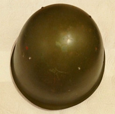 Milit&auml;r Stahlhelm olivgr&uuml;n mit Leder-Innenfutter, gestempelt/Markierungen