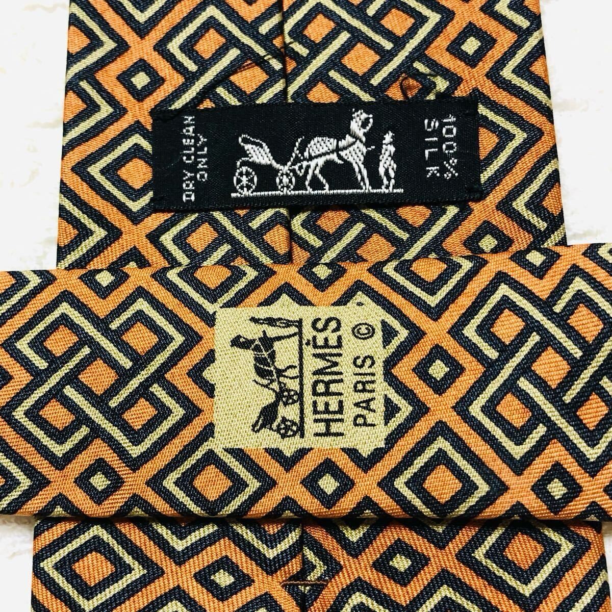 Hermes Silk Necktie Rectangular Ring Rhombus Patt… - image 6
