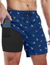 Men's Quick Dry Swim Trunks Shorts with Compression Liner and Pockets