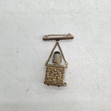 Czech Glass Perfume Bottle Brooch With Gold Plated Filigree and Bar Dropper