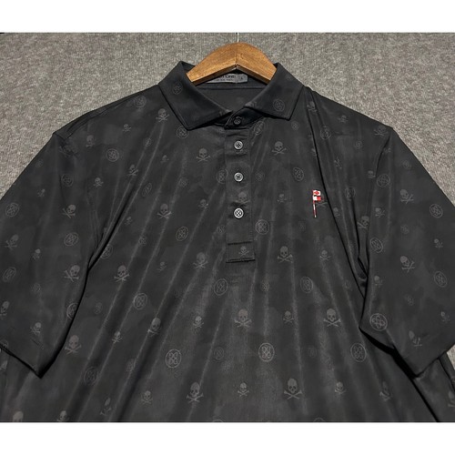 G fore polo shirt skull AOP golf performance black preppy Large mens | eBay