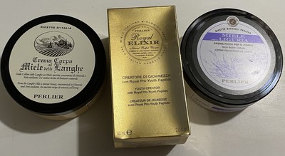 Perlier 3 Pc Set Royal Elixir, Body Cream With Honey, Miele Liguria Body Cream