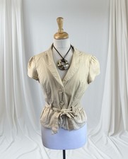 Beige Cream Belted Blazer Jacket Tailored Chic Stretchy Business Minimalist L