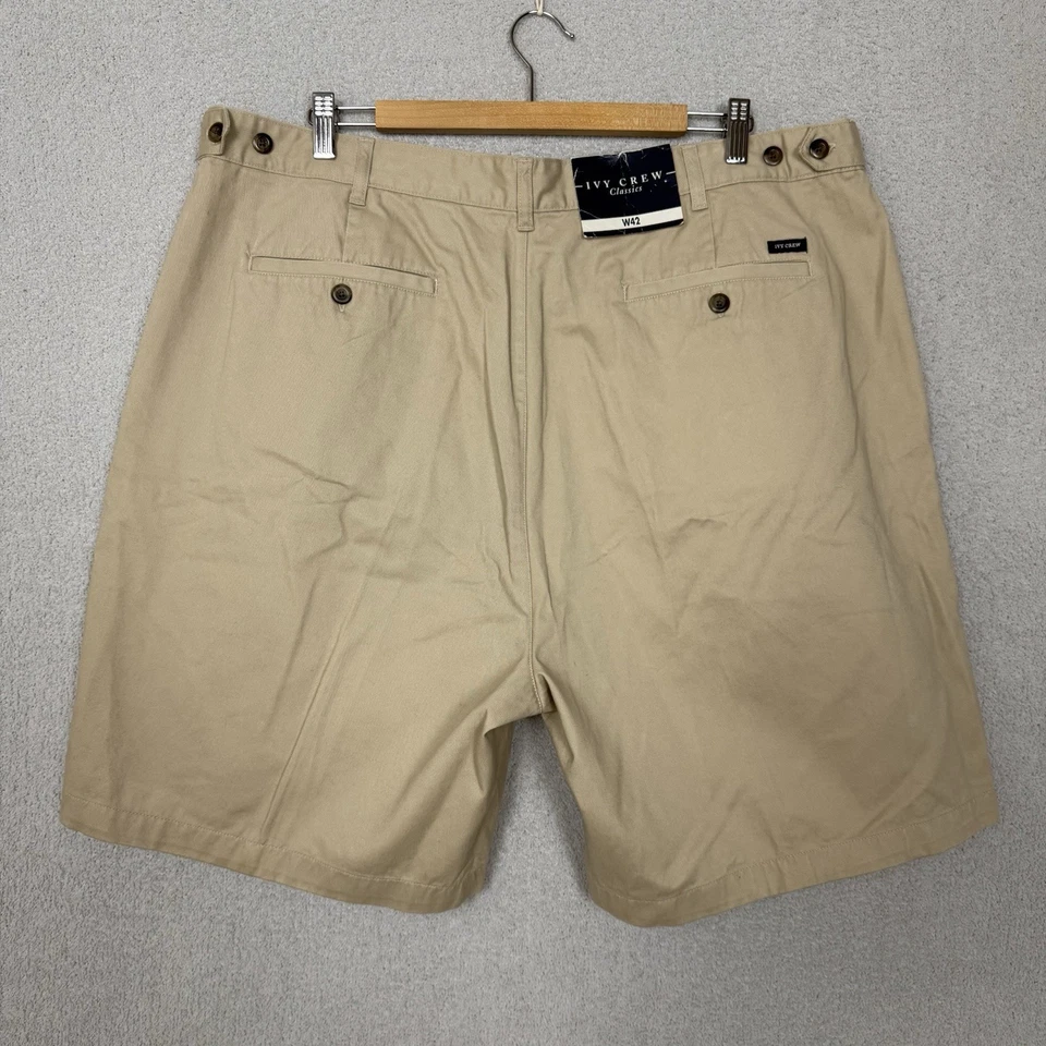 Shorts chino Ivy Crew masculino 42 x 9 plissado cáqui 100% algodão casual preppy novo com etiquetas - Imagem 2 de 4