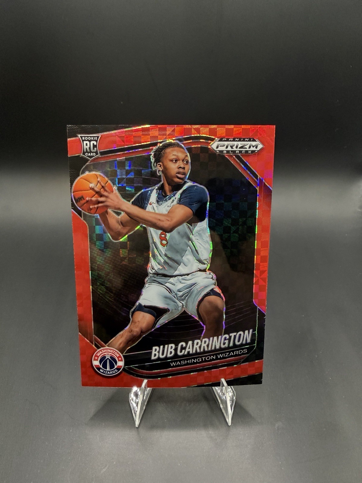 BUB CARRINGTON 2024-25 PANINI PRIZM BLACK ROOKIE RED POWER #92 RC /75