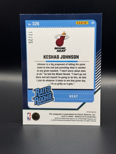 KESHAD JOHNSON - 2024 Donruss Optic RATED ROOKIE AUTOGRAPH - Black Pandora /25 - Picture 2 of 3