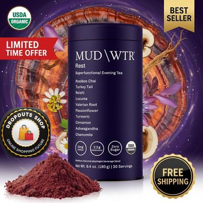 MUDWTR Rest Evening Mushroom | 2,240mg Adaptogenic Mushroom Tea | 30 Servings