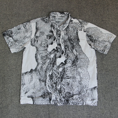 Zara Rhuigi Camp Shirt Mens M White Black Topo LOOP COLLAR Button Up RHU Collab