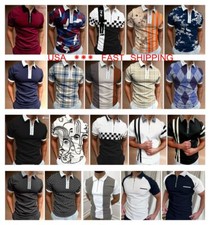 Polo T-Shirt Men Zipper Collar Fashion Casual Golf Two Tone Contrast T Shirt Tee