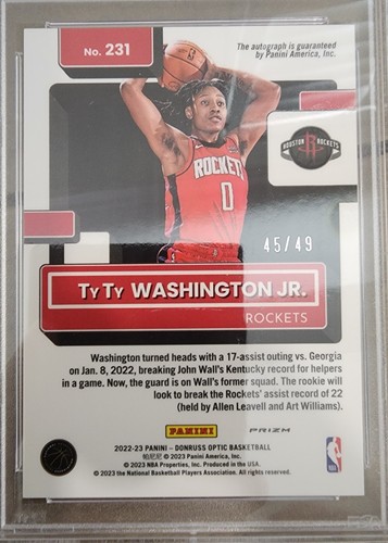 Tyty Washington Jr 2022-23 Optic Rated Rookie RC Auto Blue /49 - PSA 10 - Picture 2 of 2