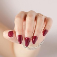Press on Nails-Dark Red 32 Pcs Press on Nails Almond Press On Nails Short Reusab