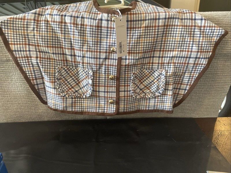 Janie & Jack Plaid Cape Poncho Baby Girl Moonlight Blue Overcoat 6-12 Months