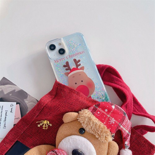 Liquid Glitter Elk Santa Phone Case For iPhone 15 Pro Max 14 13 12 11 XR 7 8 SE - Picture 5 of 19