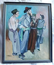      WELL DONE ORIGINAL SIGNED OIL PAINTING OF DISCUSSING TALMUD 