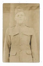 Old Real Photo Postcard Young Boy Soldier In Military Uniform AZO Stamp Box