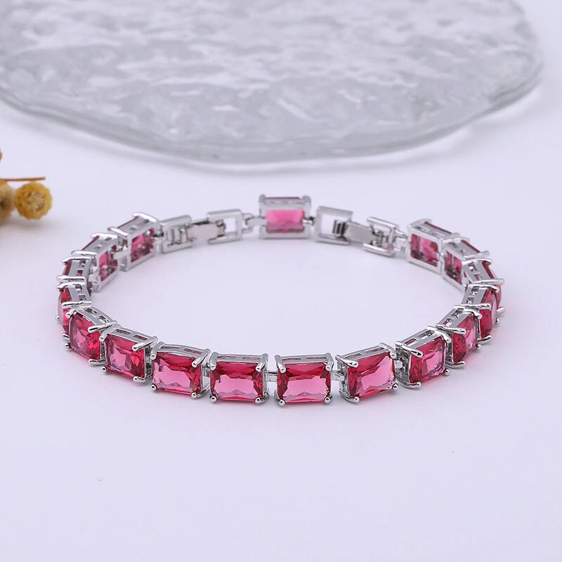 Nuevo Brazalete de Plata Dije Gemas Granate Rojo Rosa Joyería Navidad Mujeres Niñas Foto 4 de 4