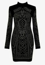 Black studded embellished long sleeve bodycon Sexy Party dress Christmas