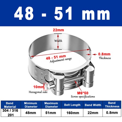 Hose Clamps-Clips Stainless Steel Heavy Duty T Bolt Exhaust 17mm - 252mm 304/201 - Picture 22 of 58