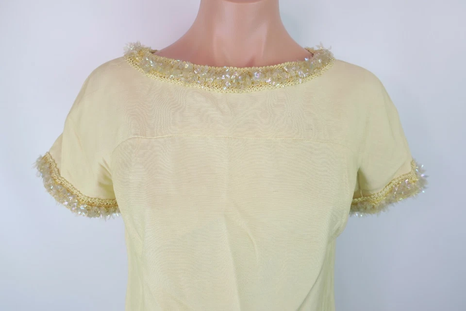 Винтажный 1950-х EMMA DOMB желтый блестки оболочка выпускного вечера платье официальный Wiggle sz 7 - Изображение 3 из 4