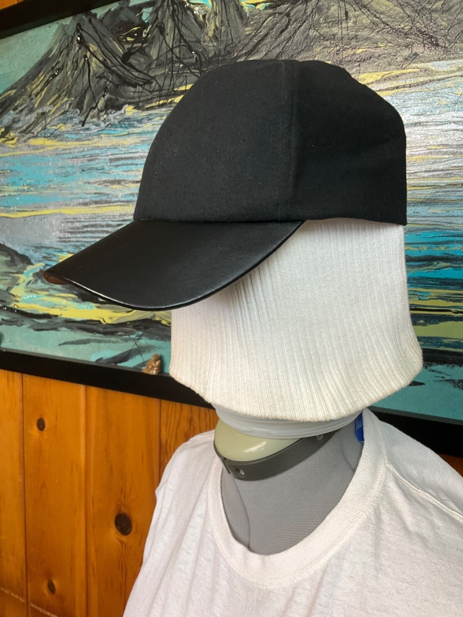 Men's Black Faux Leather Hat Adjustable Strap Baseball Brimmed One Size  Fits All