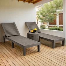 2 Pcs Adjustable Patio Chaise Lounge All-Weather Recliner Beach Chair Lay Flat