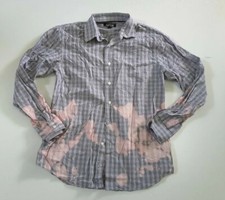 Upcycled Distressed Bleached Hand Dyed Ombre Country Grunge Rockabilly Shirt M