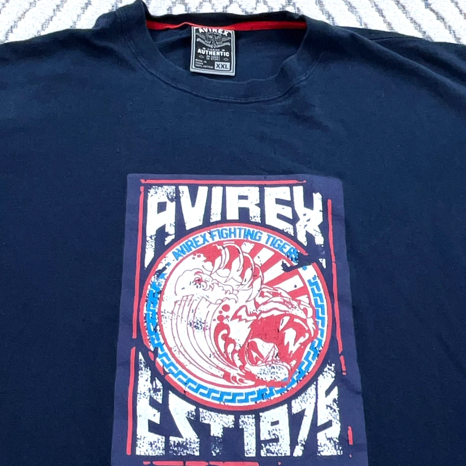 Винтажная мужская рубашка Avirex XXL 2XL синяя красная футболка с надписью Y2K Cyber Streetwear * - Изображение 2 из 4