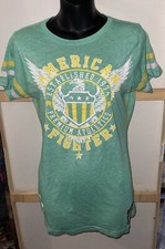 American Fighter by Affliction Aqua/ Yellow Scoop Neck S Slim Fit Long Tee Sz L