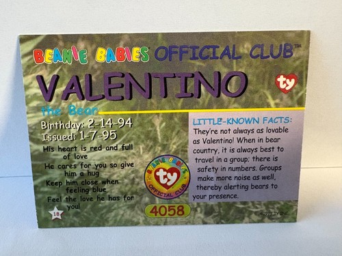 TY Beanie Babies BBOC Card - Series 3 - #18 Valentino - Picture 2 of 2