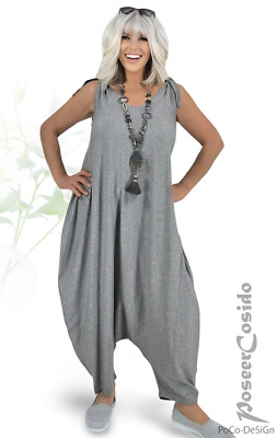 LAGENLOOK Ballon-Overall Harems-Kleid mid-grau 44 46 48 50 52 54 56 XL-XXL-XXXL