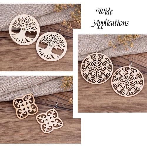Pendientes en blanco de madera sin terminar forma mixta con anillos de salto - Imagen 5 de 44