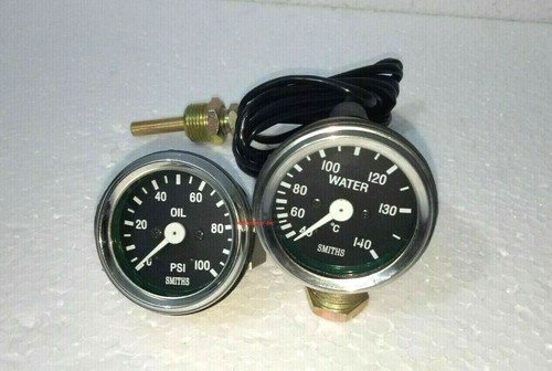 Smiths Replica 52 mm 2 1/16" Gauges Kit -Temp +Oil pressure gauge Blck Chrome - Picture 3 of 3