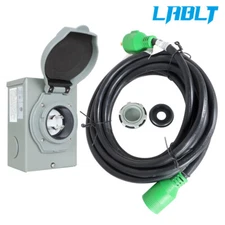 LABLT 15~100 FT 30Amp Generator Cord RV Power Extension Cord ＆ Power Inlet Box