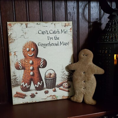 SHABBY VINTAGE PRIMITIVE FOLK STYLE CHRISTMAS GINGERBREAD MAN CANT