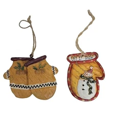 Lot 2 Mitten Ornaments Dayspring Cards Darice Christmas Let It Snow Snowman
