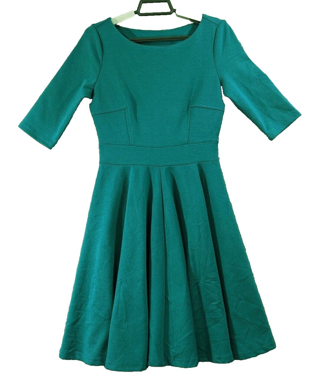 Z Supply Dress Womens Small Teal Green Stretch Knit 3/4 Sleeve Skater Flare