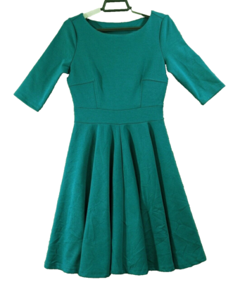 Z Supply Dress Womens Small Teal Green Stretch Knit 3/4 Sleeve Skater Flare  | eBay