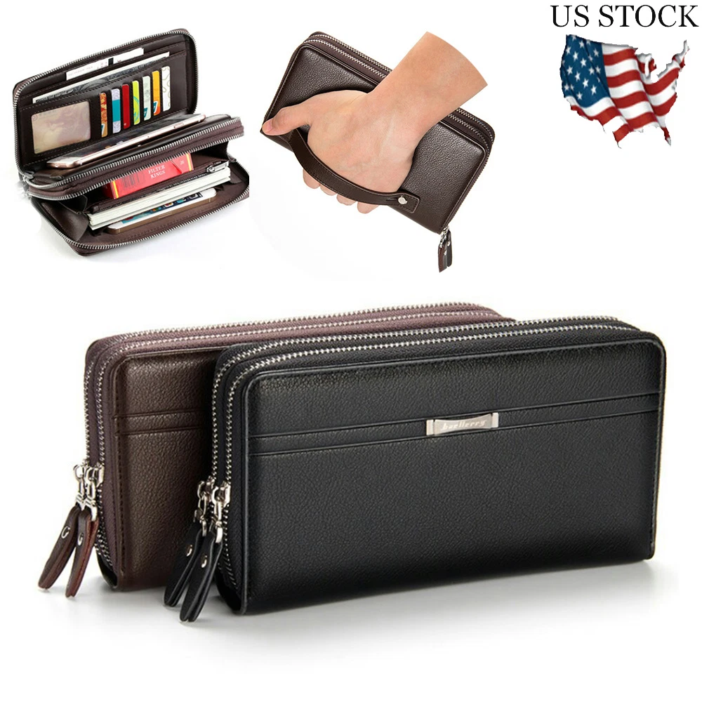 Women Leather Wallet Clutch Coin Purse Double Zip Credit Card Holder  Storage Bag | eBay