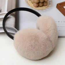 New Unisex Genuine Rex Rabbit Fur Ear Muffs Ear Warmer One Size - Nude Pink