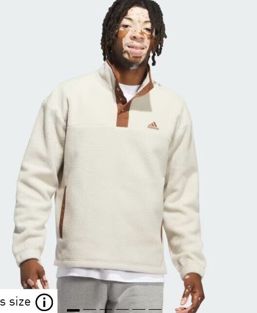 NEW ADIDAS BEIGE. 1/4 SNAPS BUTTONS WINTERIZED POLAR FLEECE NEW ADIDAS BEIGE. 1/4 SNAPS BUTTONS WINTERIZED POLAR FLEECE