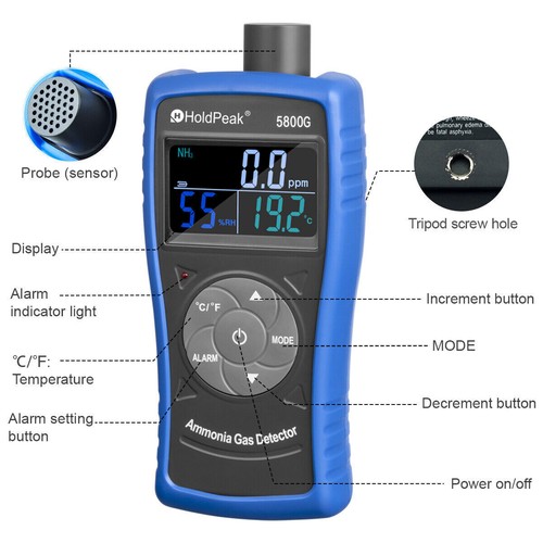 Ammonia Gas Meter Digital LCD 0-100PPM Automotive NH3 Temp Detector Rechargeable - Picture 5 of 11