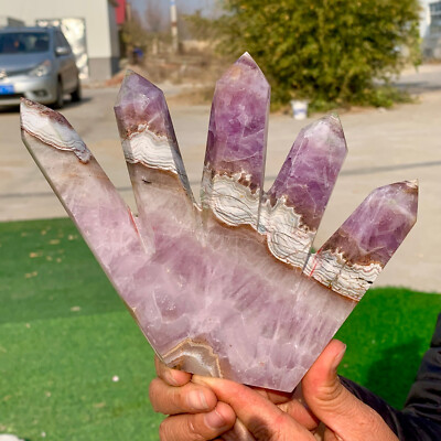 1.94LB Natural Amethyst Banded five point tower Crystal Healing chakra