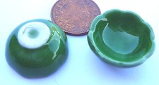 Dolls House Ceramic Bowls 2 Green 2cm diameter 1:12 Scale Kitchen G32 tumdee
