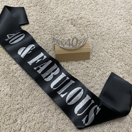 40th Birthday Sash 40 & Fabulous Metal Crown And Black Sash Celebration - Picture 4 of 14