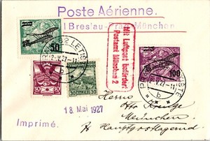 1927 Czechoslovakia Prague First Flight Postcard Cover FFC to Germany Munchen