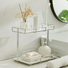 2-Tier Bathroom Organizer Cosmetics Display Rack Marble Print Ceramic Tray