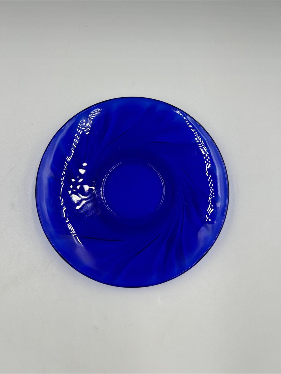 Duralex Vereco France Cobalt Blue Glass Rivage Swirl Teacup And